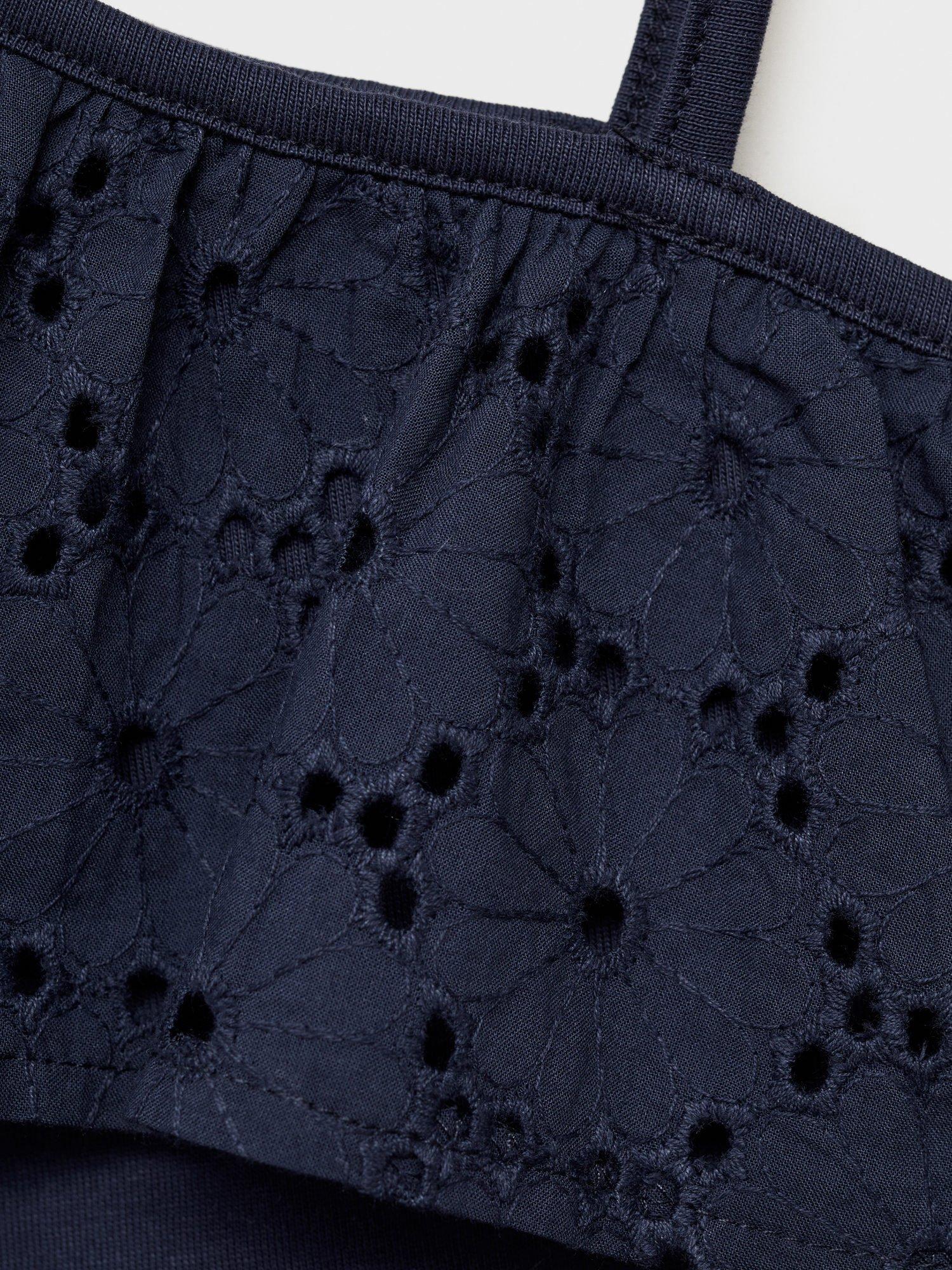 Product image 7 of 7, which shows Mango Kids' Volanti Cotton One Shoulder Top, Navy, 5-6 years