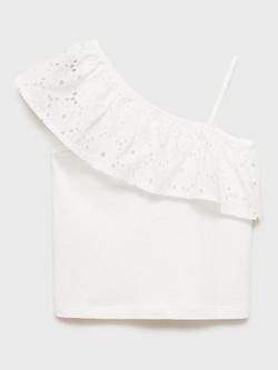 Mango Kids' Volanti Cotton One Shoulder Top, Natural White, Natural White