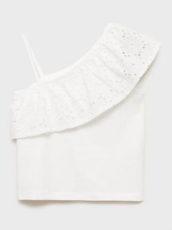 Mango Kids' Volanti Cotton One Shoulder Top, Natural White - view 2, Natural White