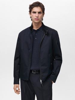 Mango Talco Cotton Blend Zipped Jacket, Dark Blue