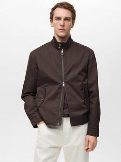 Mango Talco Cotton Blend Zipped Jacket, Dark Brown