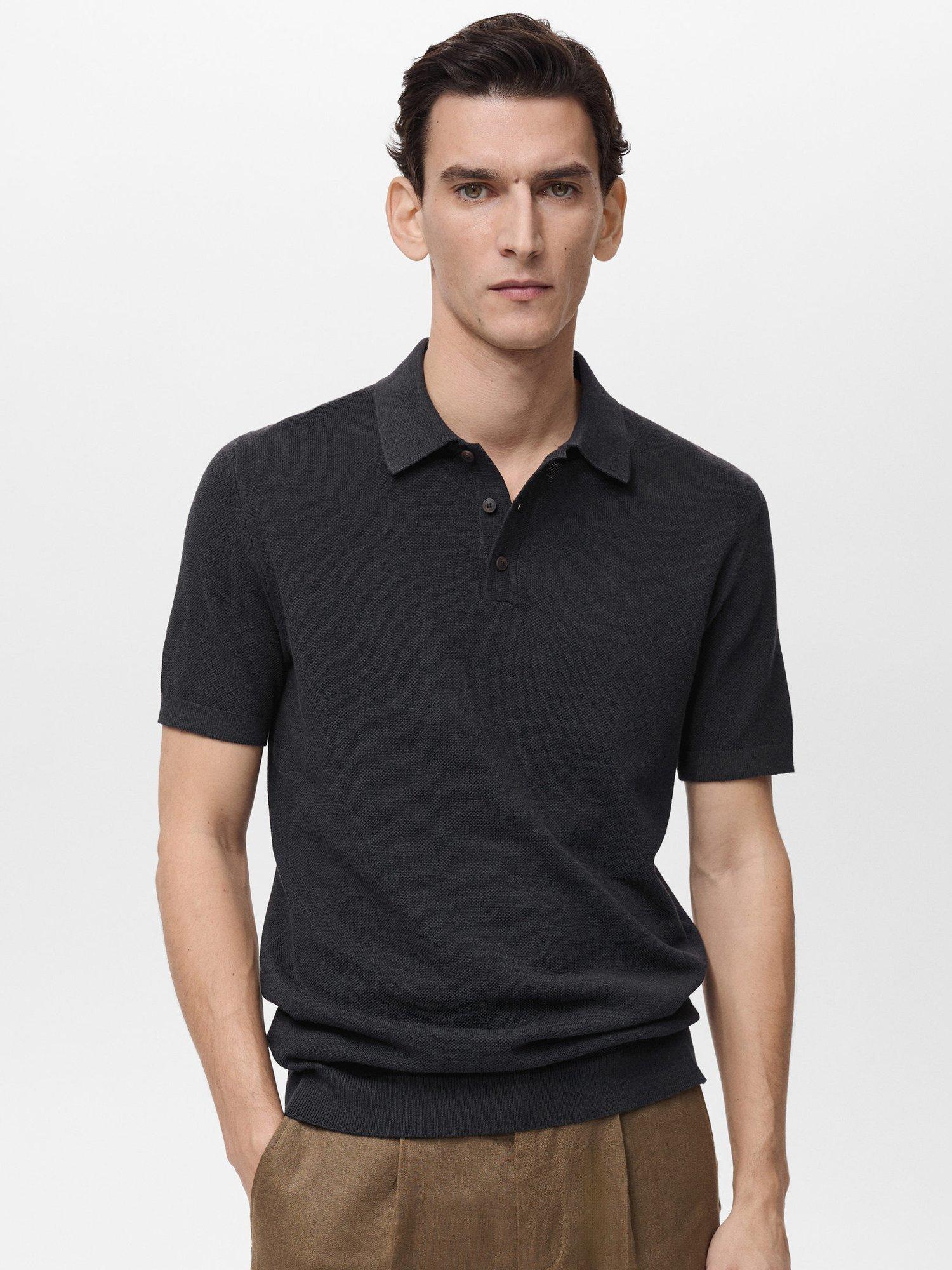Product image 1 of 8, which shows Mango Andrew Cotton Blend Slim Fit Short Sleeve Polo Shirt, Black, S