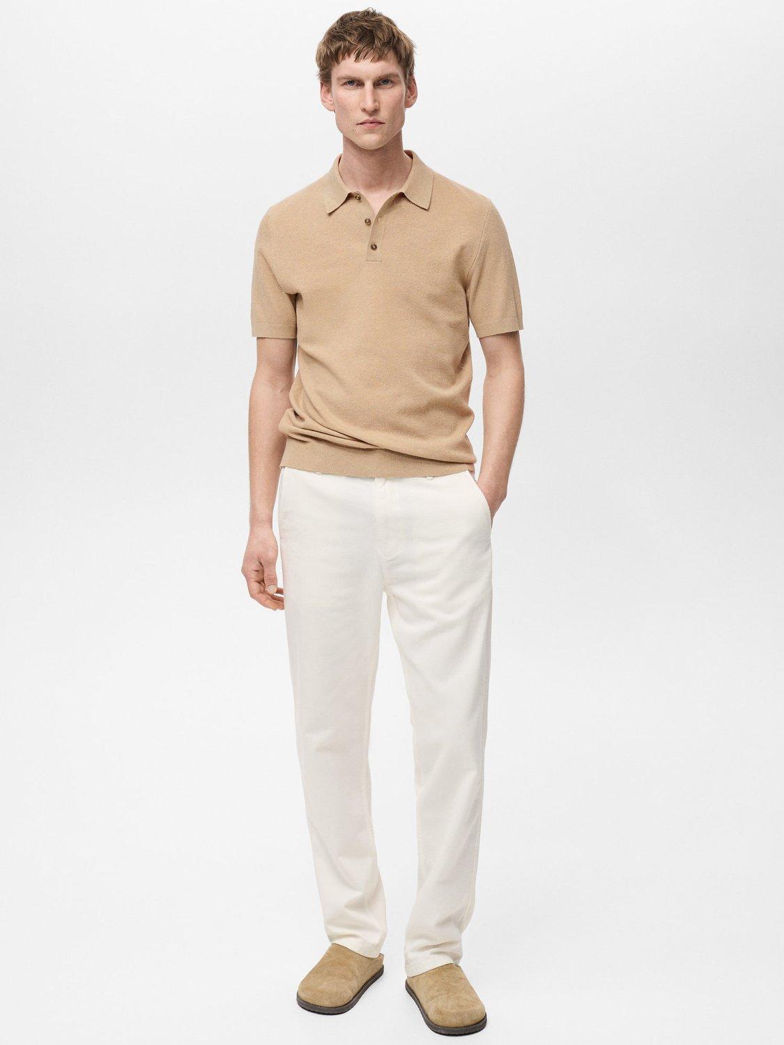 Product image 2 of 8, which shows Mango Andrew Cotton Blend Slim Fit Short Sleeve Polo Shirt, Beige, S
