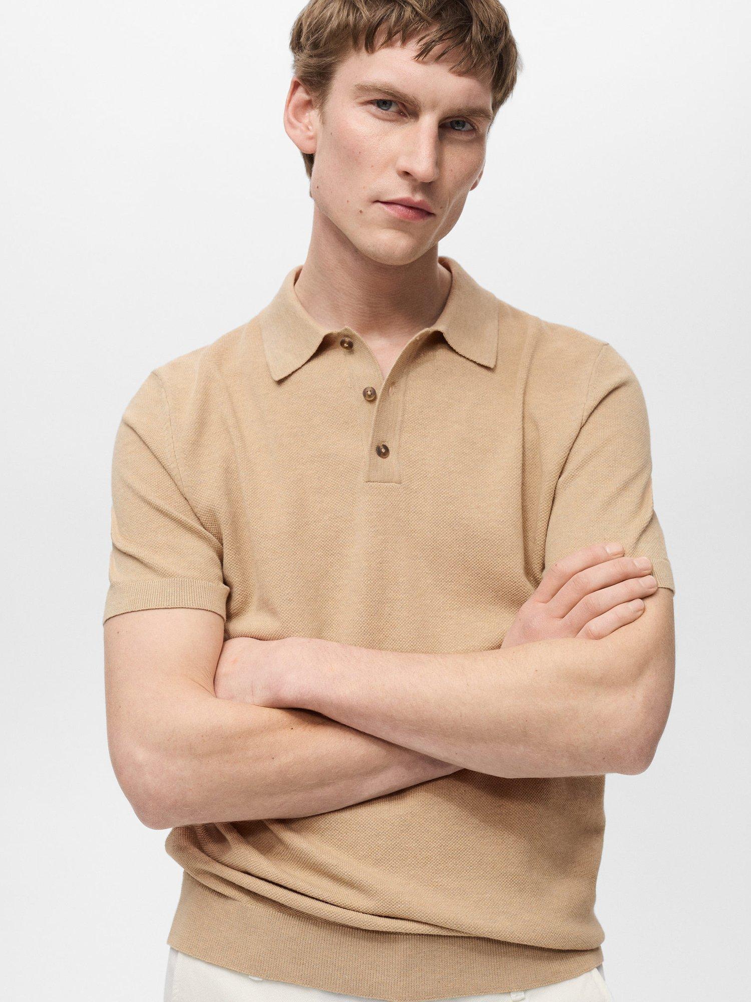 Product image 6 of 8, which shows Mango Andrew Cotton Blend Slim Fit Short Sleeve Polo Shirt, Beige, S