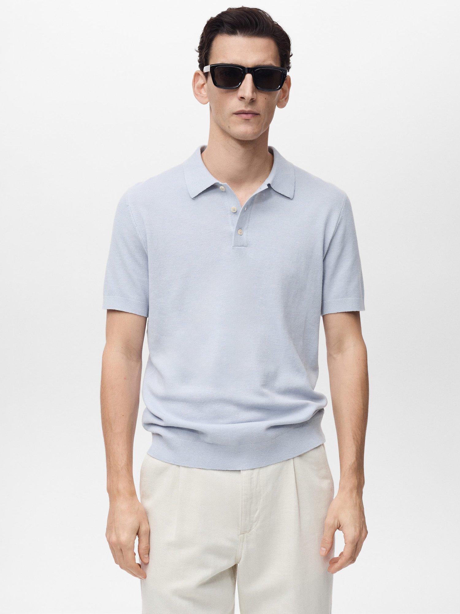 Product image 1 of 8, which shows Mango Andrew Slim Fit Polo Shirt, Mid Blue, XL