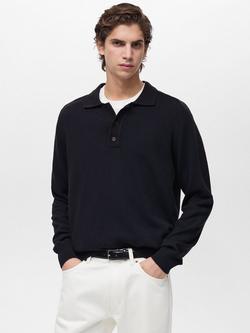 Mango Daily Regular Fit Long Sleeve Polo Shirt, Dark Blue