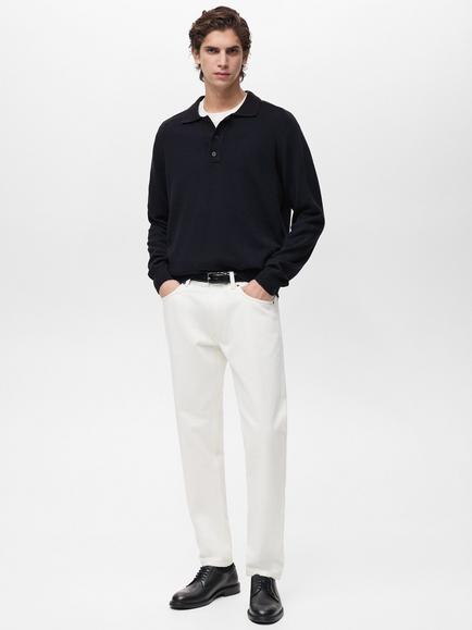 Mango Daily Regular Fit Long Sleeve Polo Shirt - view 2, Dark Blue