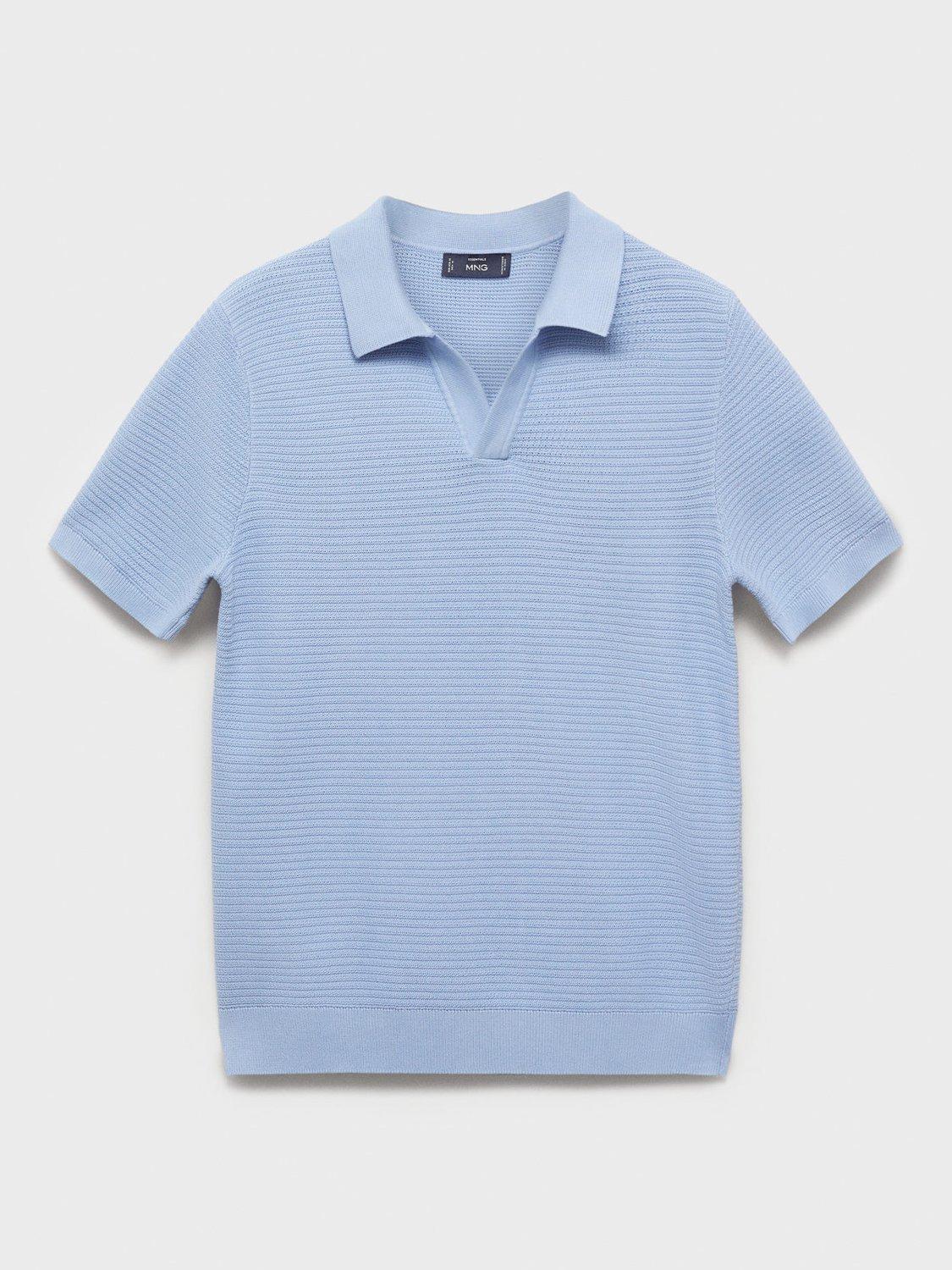 Product image 3 of 7, which shows Mango Salas Cotton Regular Fit Short Sleeve Polo Shirt, Mid Blue, S