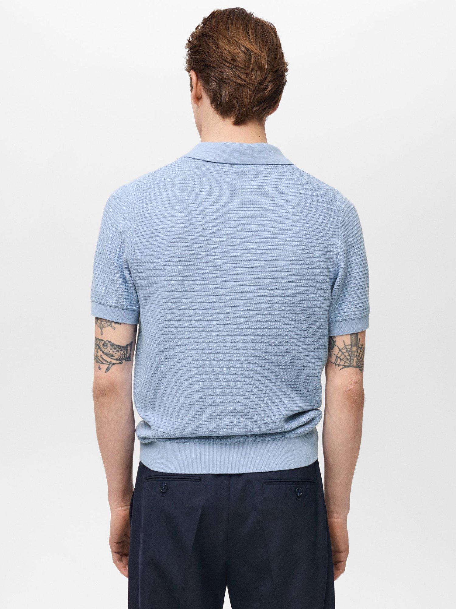 Product image 4 of 7, which shows Mango Salas Cotton Regular Fit Short Sleeve Polo Shirt, Mid Blue, S