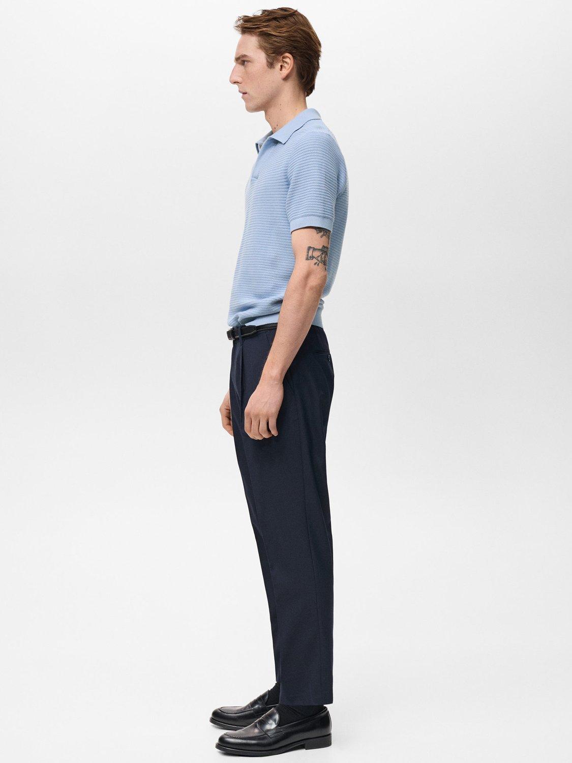 Product image 6 of 7, which shows Mango Salas Cotton Regular Fit Short Sleeve Polo Shirt, Mid Blue, S