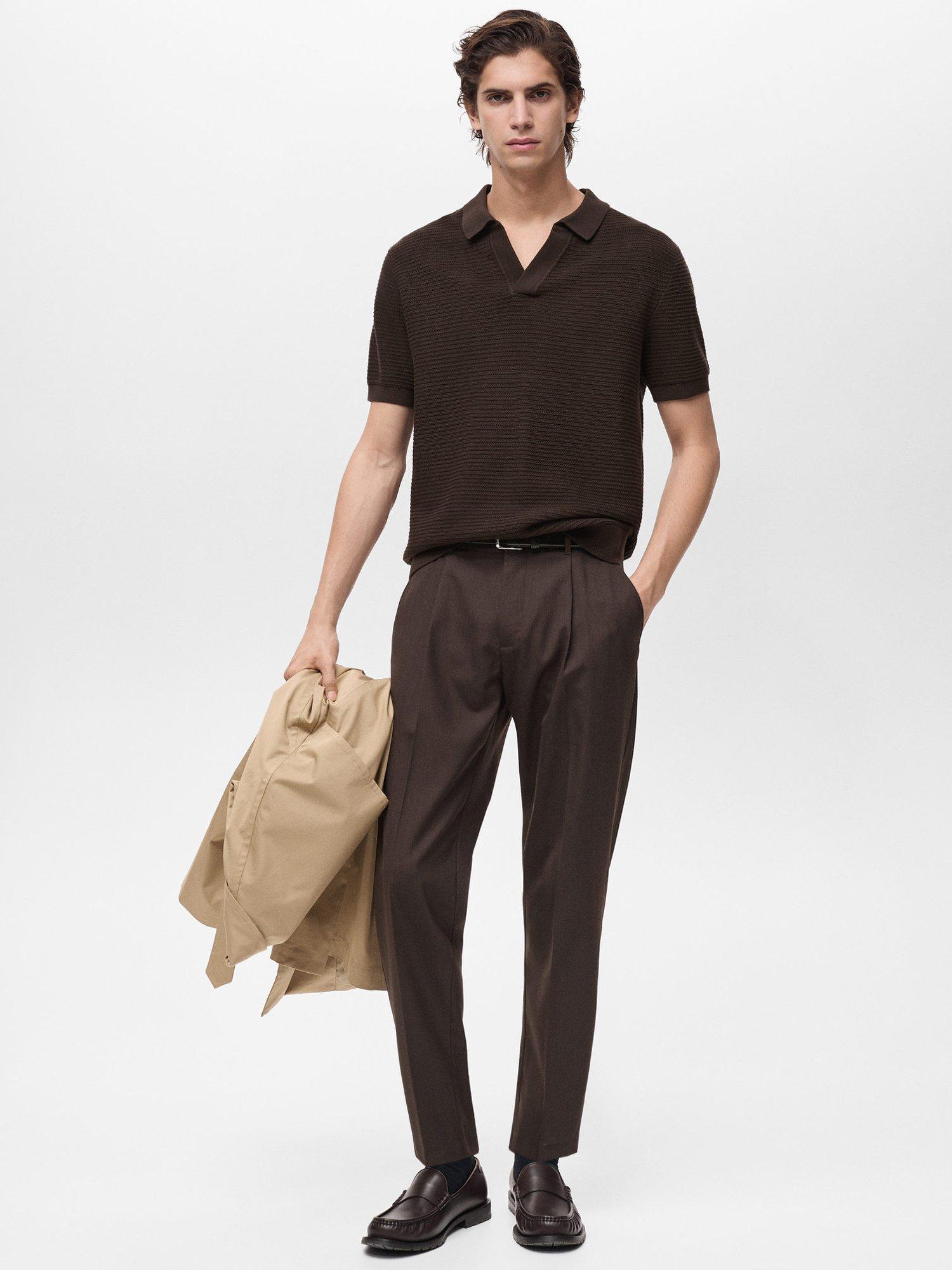 Product image 2 of 7, which shows Mango Salas Cotton Regular Fit Short Sleeve Polo Shirt, Dark Brown, S