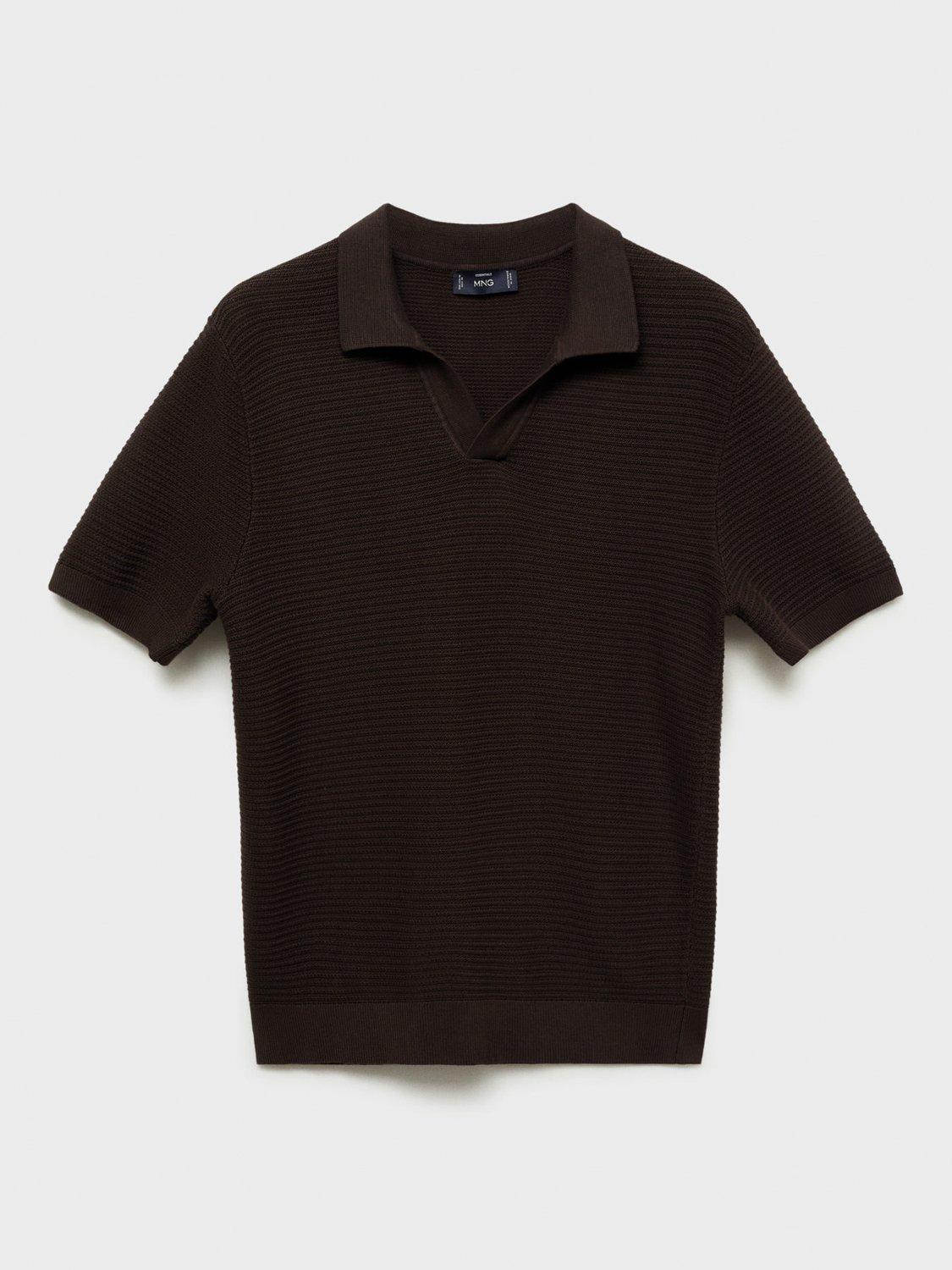 Product image 3 of 7, which shows Mango Salas Cotton Regular Fit Short Sleeve Polo Shirt, Dark Brown, S