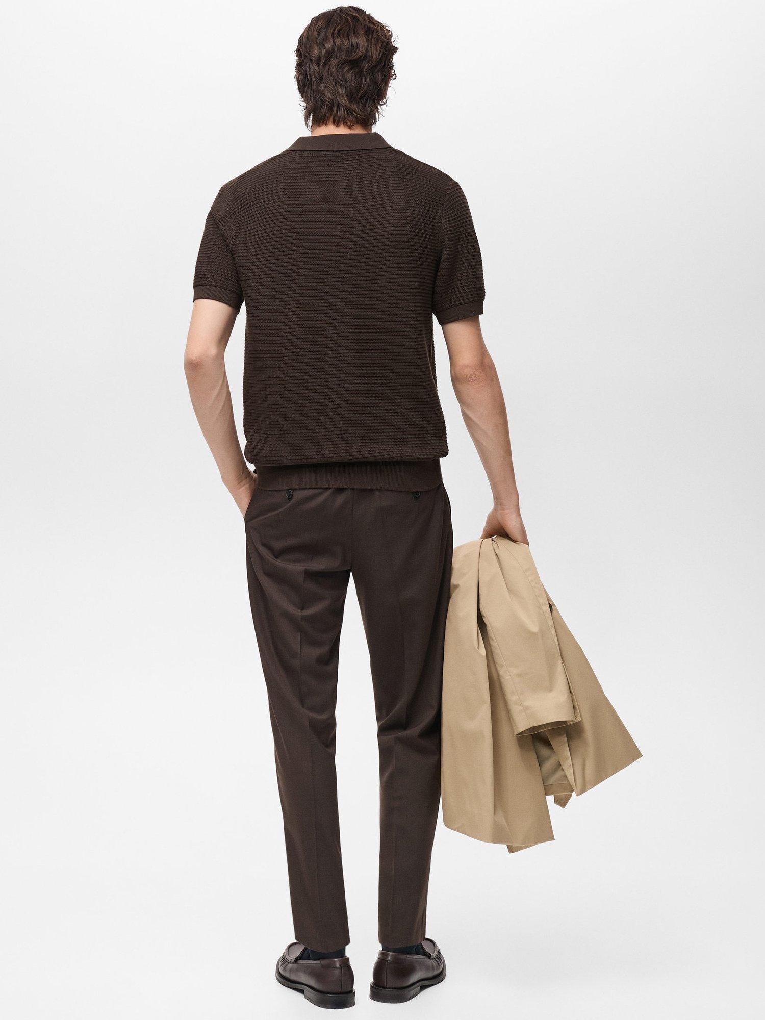 Product image 4 of 7, which shows Mango Salas Cotton Regular Fit Short Sleeve Polo Shirt, Dark Brown, S