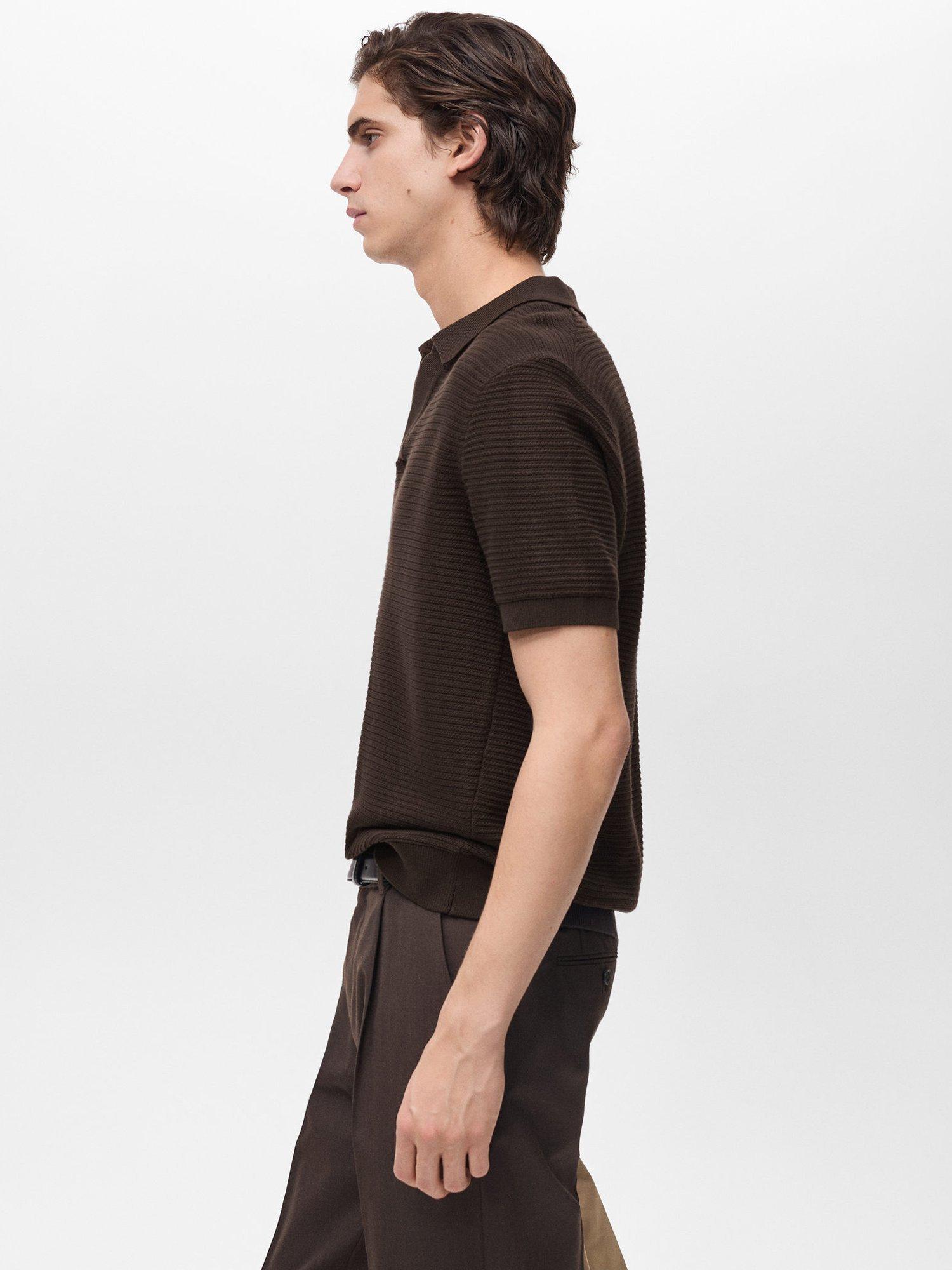 Product image 6 of 7, which shows Mango Salas Cotton Regular Fit Short Sleeve Polo Shirt, Dark Brown, S