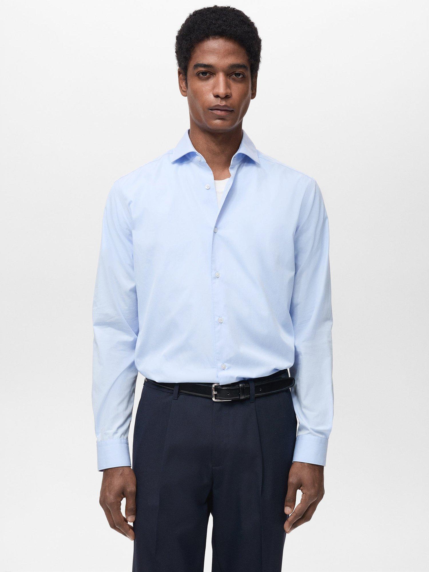 Product image 1 of 8, which shows Mango Cotton Regular Fit Shirt, Light Pastel Blue, XS