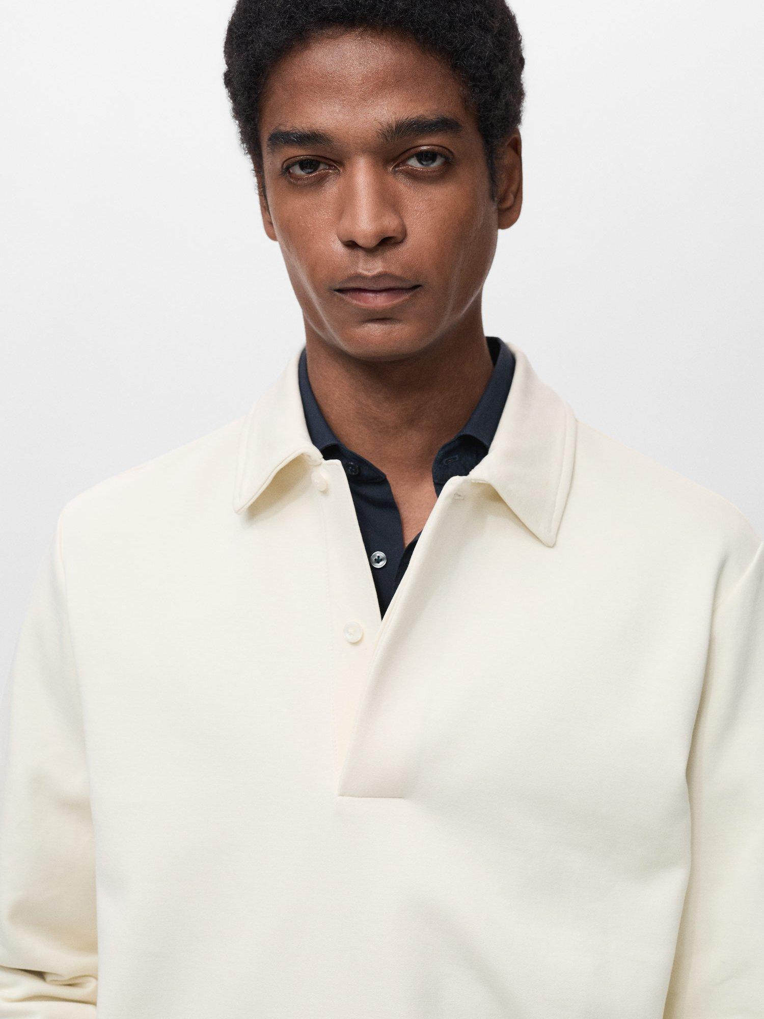 Product image 6 of 8, which shows Mango Beach Regular Fit Polo Neck Sweatshirt, Natural White, XS