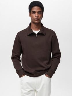 Mango Winne Half Zip Funnel Neck Sweatshirt, Dark Brown, Dark Brown