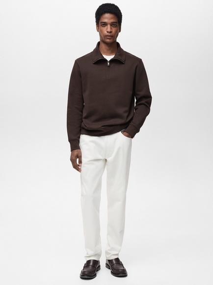 Mango Winne Half Zip Funnel Neck Sweatshirt, Dark Brown - view 2, Dark Brown
