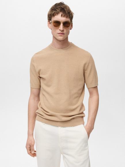 Mango Andrew Cotton Blend Regular Fit Short Sleeve T-Shirt, Beige, Beige