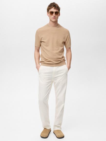 Mango Andrew Cotton Blend Regular Fit Short Sleeve T-Shirt, Beige - view 2, Beige