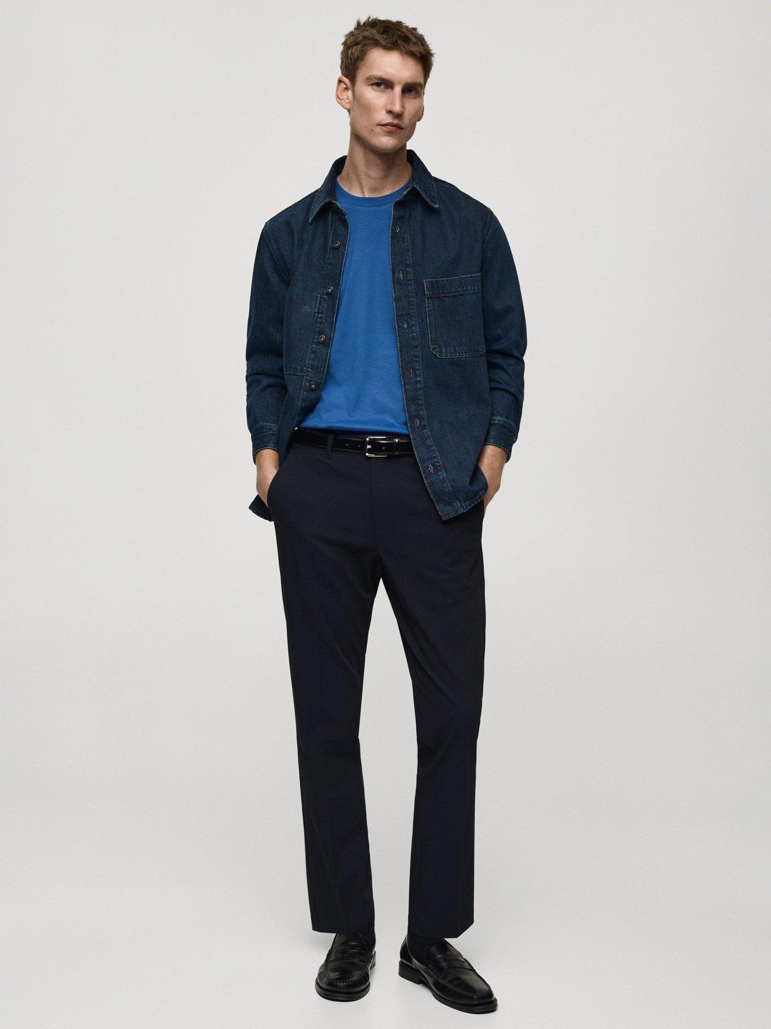 Product image 2 of 7, which shows Mango Kimi Cotton Regular Fit Short Sleeve T-Shirt, Mid Blue, L