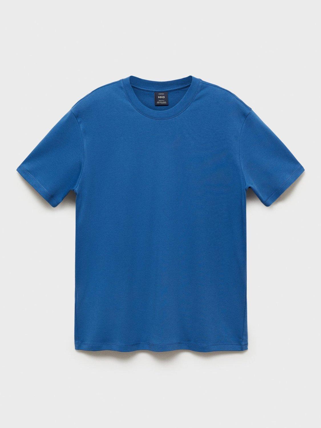 Product image 3 of 7, which shows Mango Kimi Cotton Regular Fit Short Sleeve T-Shirt, Mid Blue, L