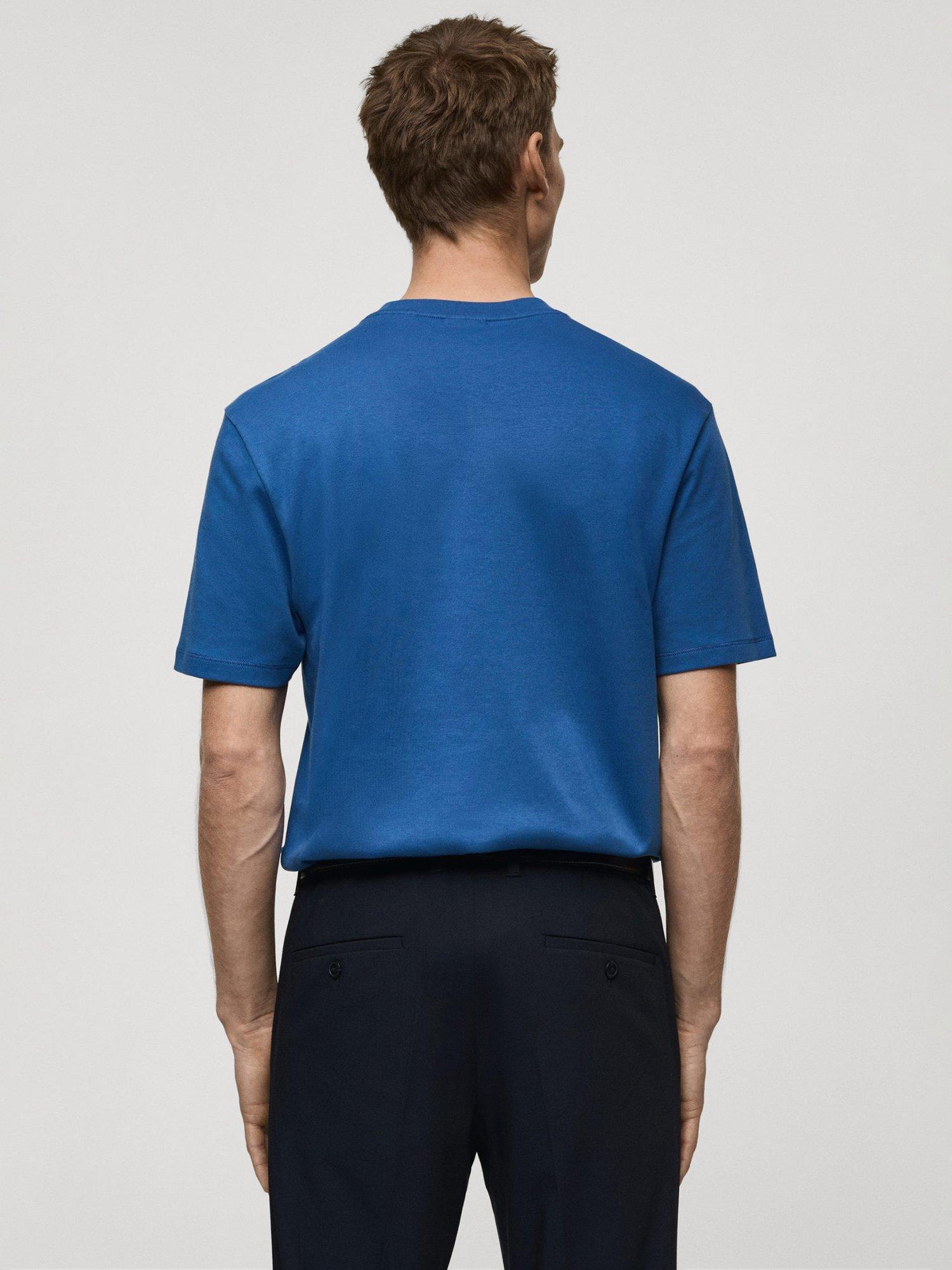Product image 4 of 7, which shows Mango Kimi Cotton Regular Fit Short Sleeve T-Shirt, Mid Blue, L