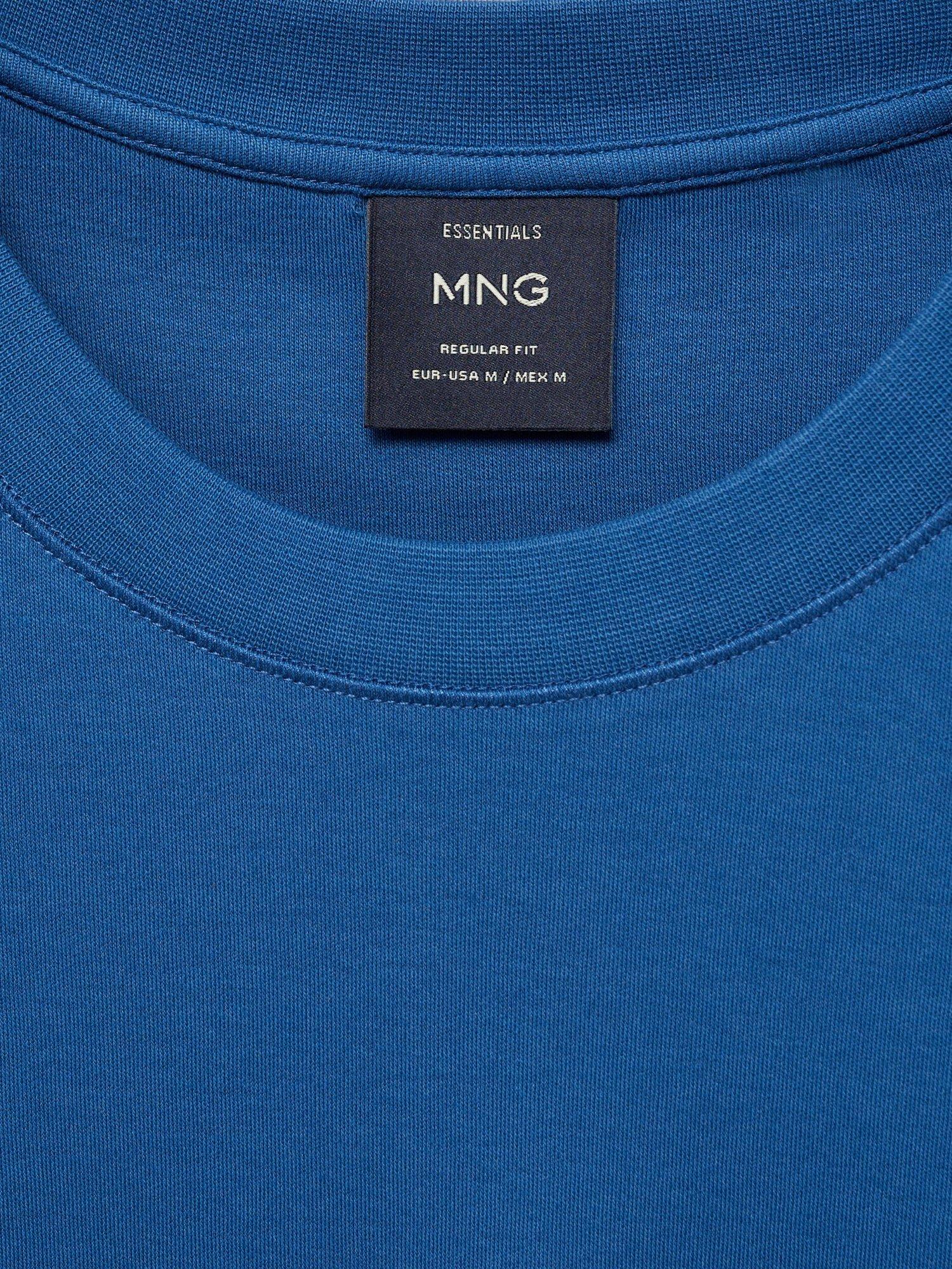 Product image 7 of 7, which shows Mango Kimi Cotton Regular Fit Short Sleeve T-Shirt, Mid Blue, L