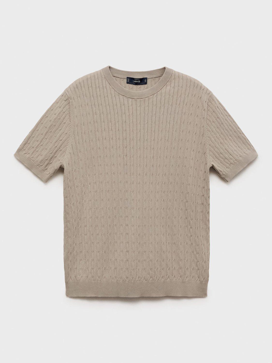 Product image 3 of 8, which shows Mango Muga Cotton Regular Fit Crew Neck T-Shirt, Beige, L