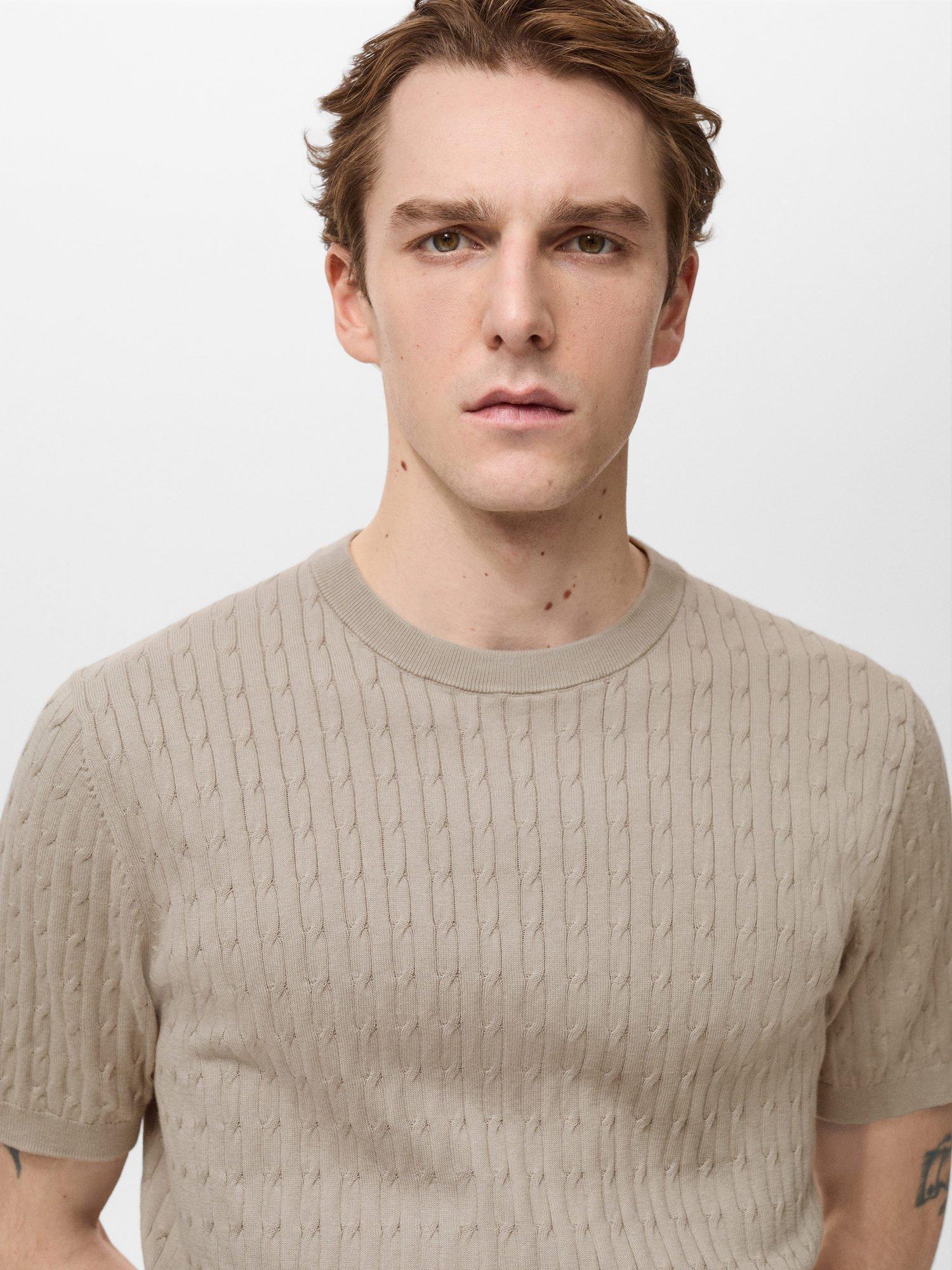 Product image 6 of 8, which shows Mango Muga Cotton Regular Fit Crew Neck T-Shirt, Beige, L