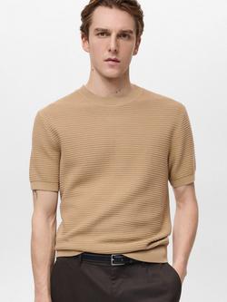 Mango Salas Cotton Regular Fit Crew Neck T-Shirt, Medium Brown