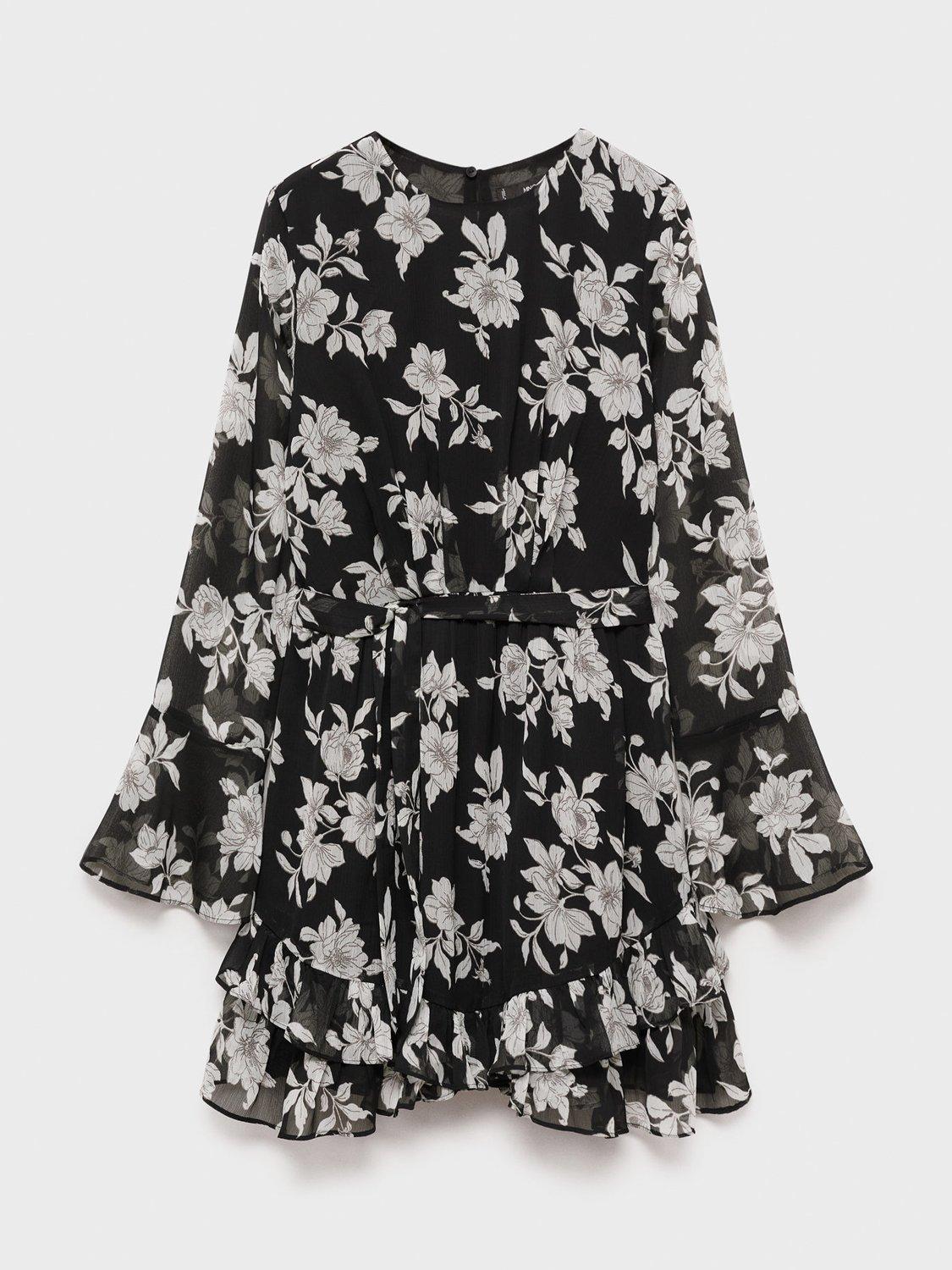 Product image 3 of 7, which shows Mango Swan Floral Belted Mini Dress, Black, 10