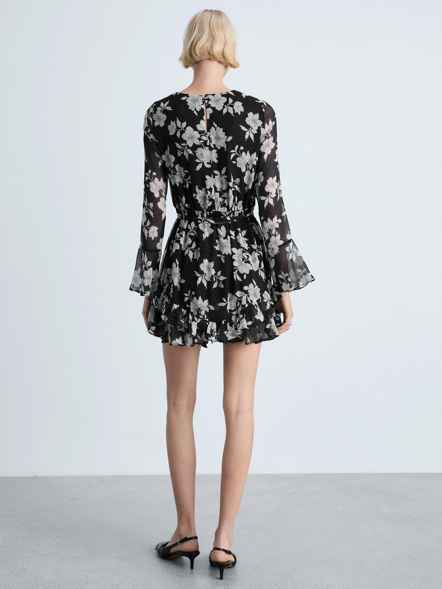 Product image 4 of 7, which shows Mango Swan Floral Belted Mini Dress, Black, 10