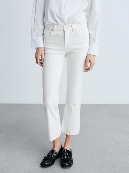 Mango Sienna Flared Cropped Jeans, White, White