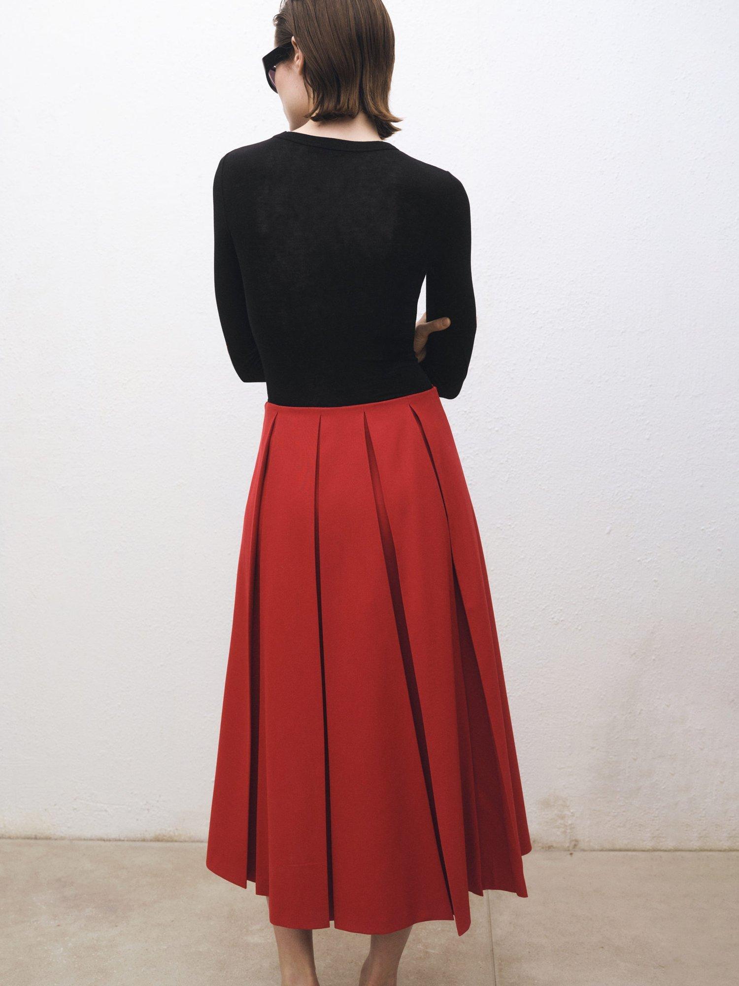 Product image 4 of 7, which shows Mango Tica Pleated Wool Blend Skirt, Red, 10