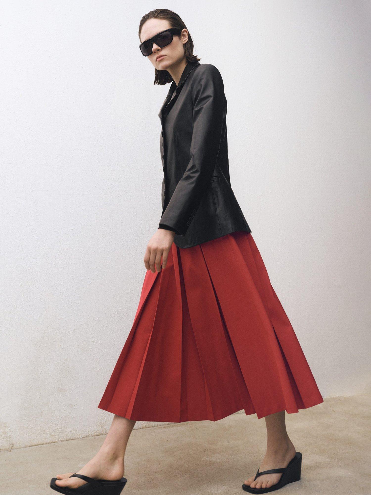 Product image 6 of 7, which shows Mango Tica Pleated Wool Blend Skirt, Red, 10