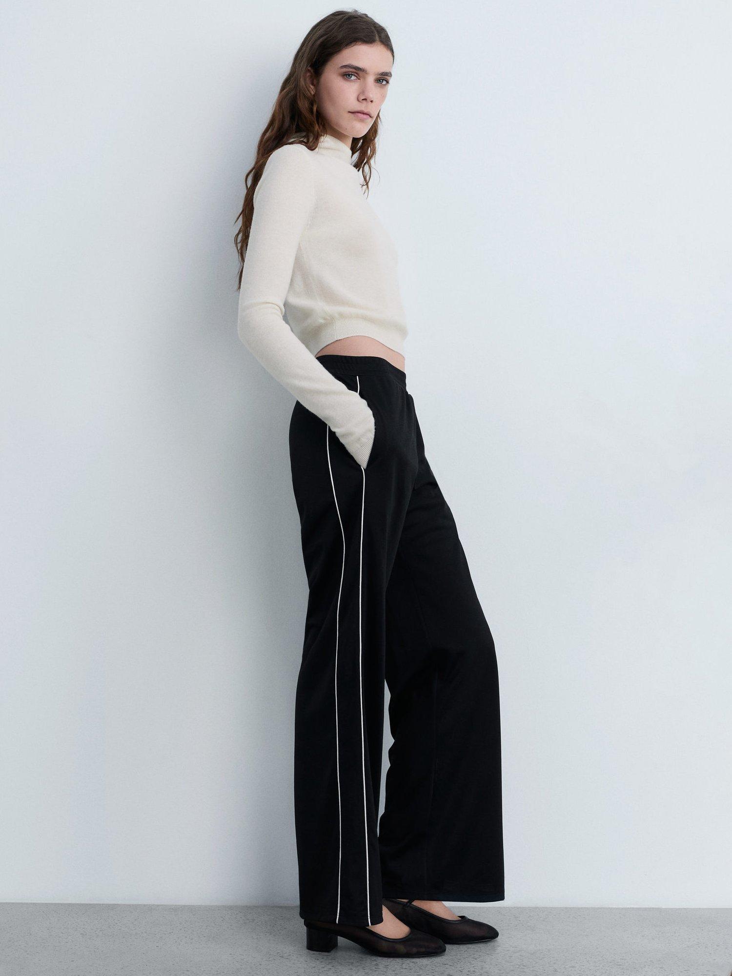 Product image 2 of 7, which shows Mango Garri Side Stripe Straight Leg Joggers, Black, L
