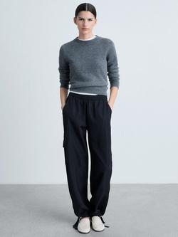 Mango Vicky Adjustable Hem Cargo Trousers, Navy - view 2, Navy