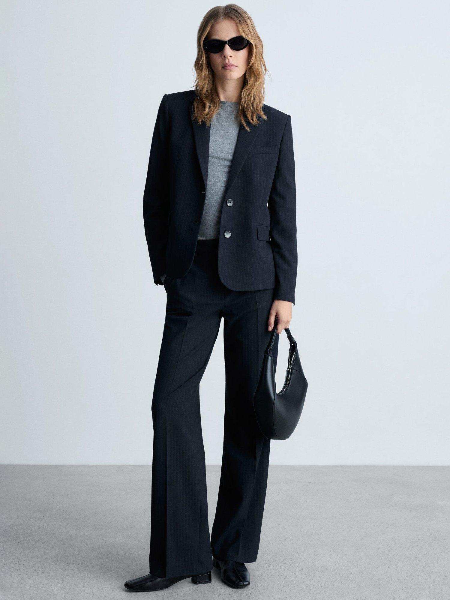 Product image 2 of 7, which shows Mango Bergen Pinstripe Blazer, Navy, XXS