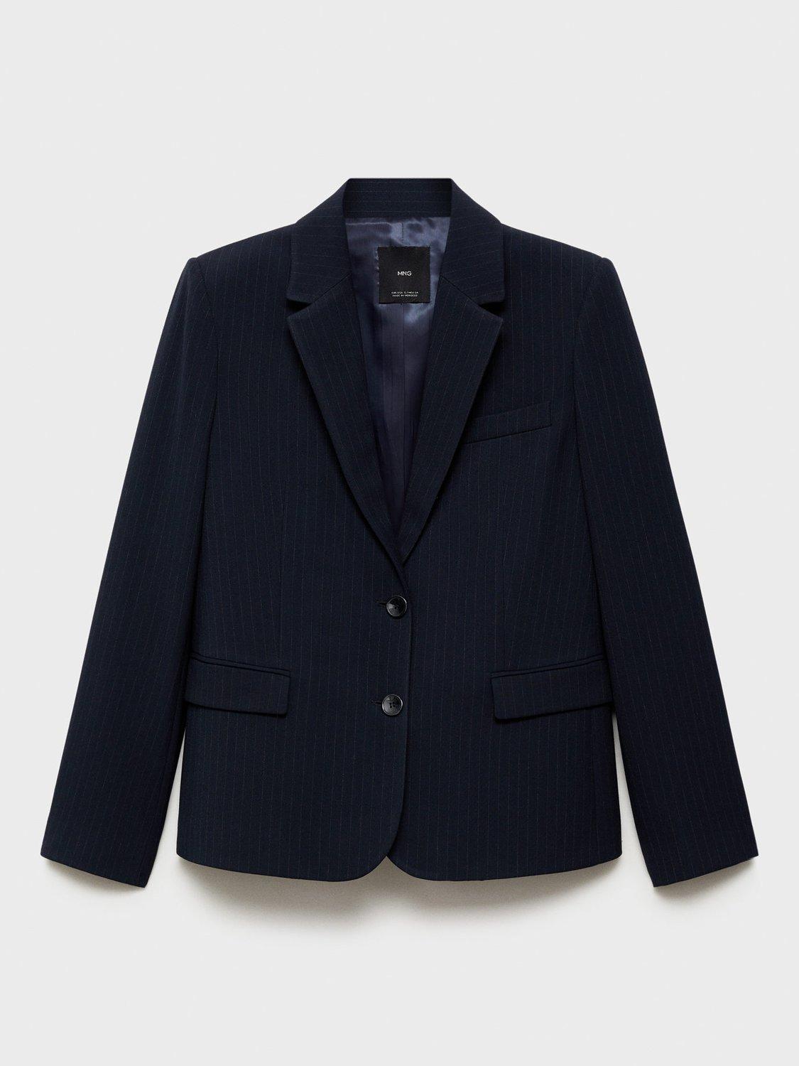 Product image 3 of 7, which shows Mango Bergen Pinstripe Blazer, Navy, XXS