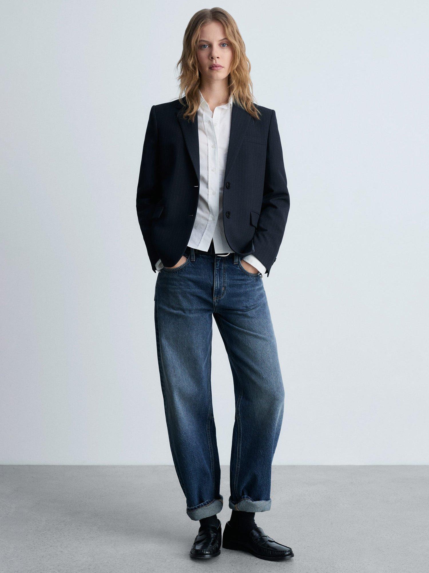 Product image 6 of 7, which shows Mango Bergen Pinstripe Blazer, Navy, XXS