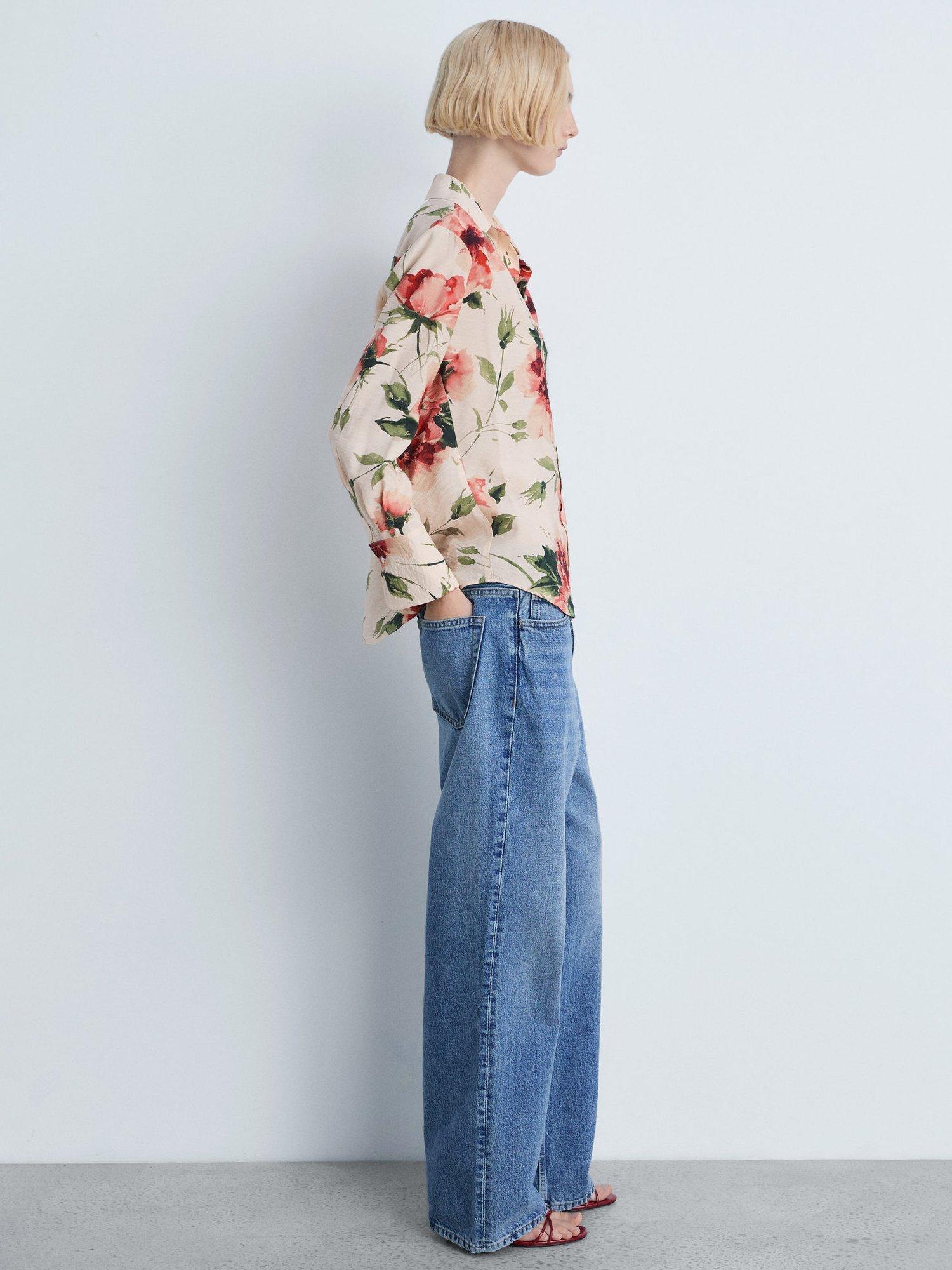 Product image 2 of 7, which shows Mango Floral Print Flowy Shirt, Light Beige, 4