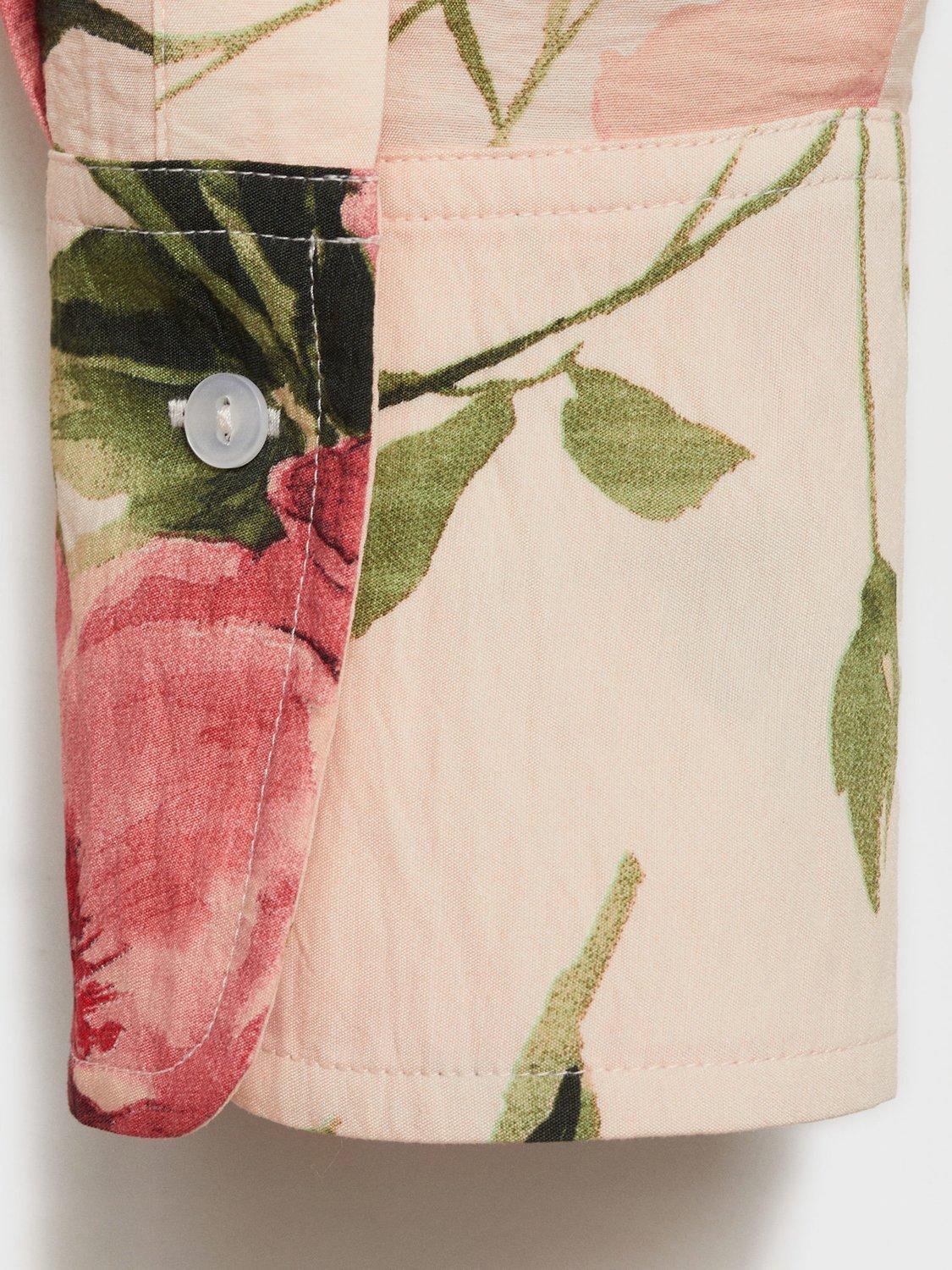 Product image 5 of 7, which shows Mango Floral Print Flowy Shirt, Light Beige, 4