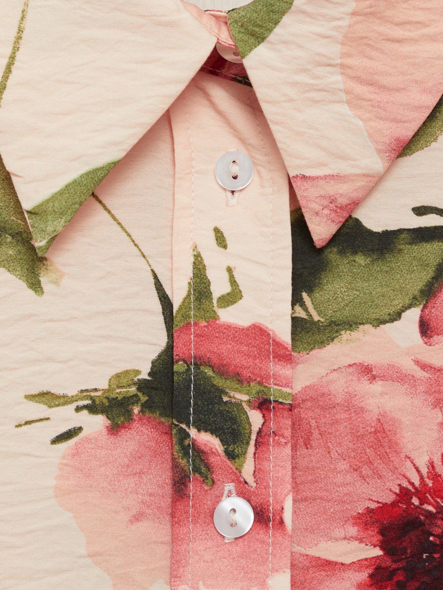 Product image 7 of 7, which shows Mango Floral Print Flowy Shirt, Light Beige, 4