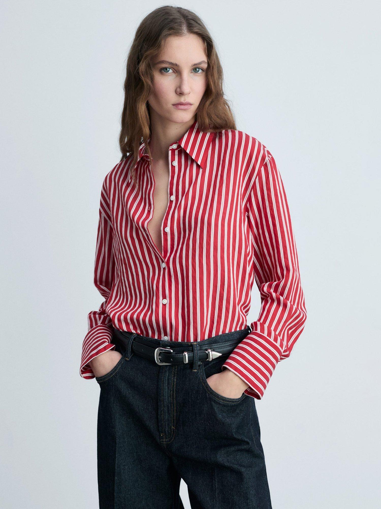 Mango Nina Stripe Straight Shirt, Red