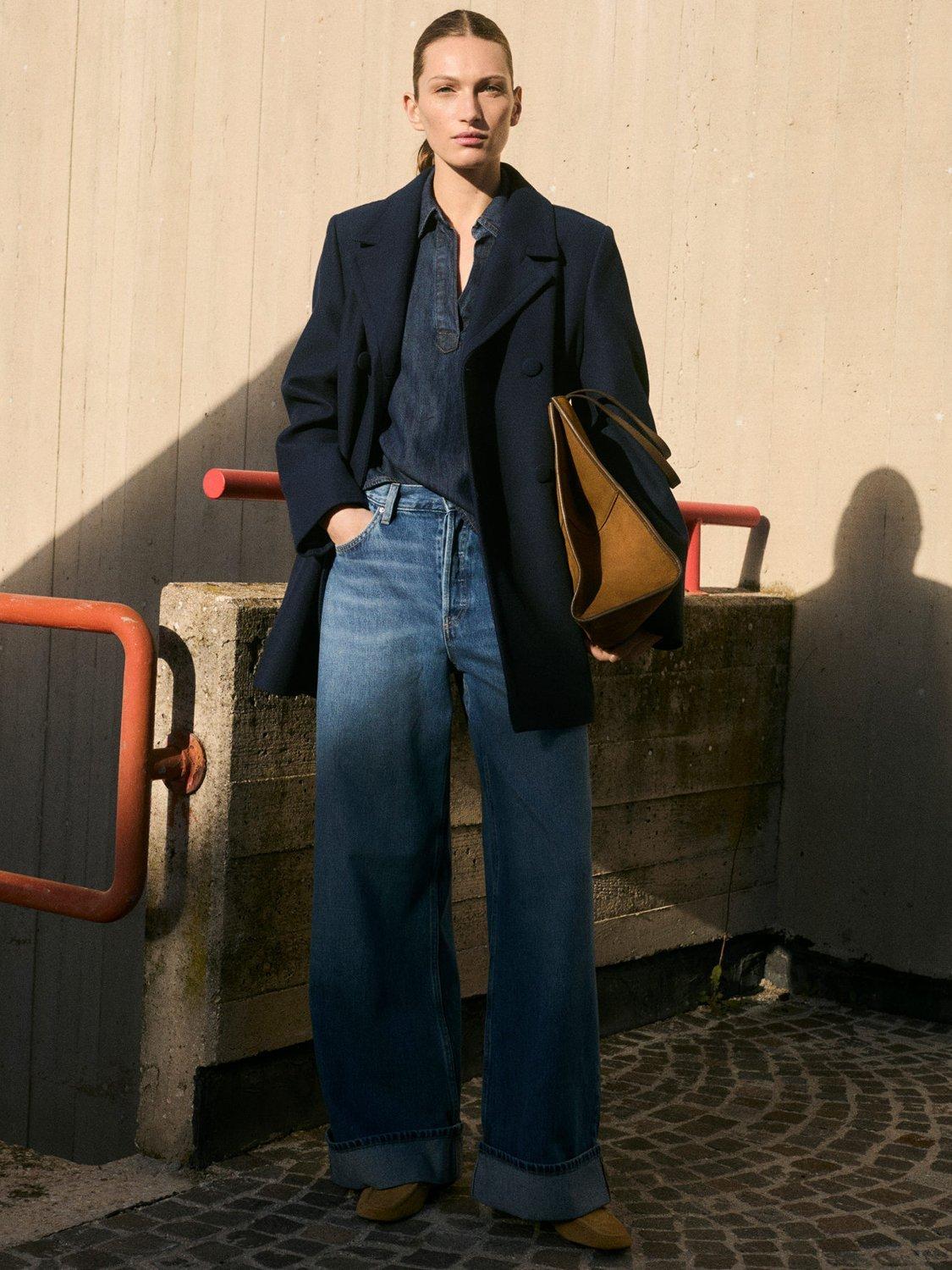 Product image 2 of 7, which shows Mango Loulou Double Breasted Coat, Navy, XS