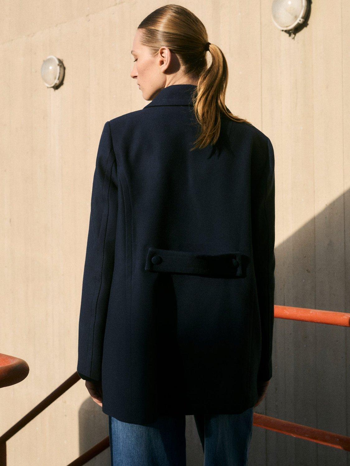 Product image 4 of 7, which shows Mango Loulou Double Breasted Coat, Navy, XS