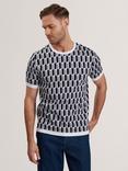 Ted Baker Marvins Cotton Regular Fit Jacquard Stripe Geo T-Shirt, Mid Blue