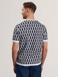 Ted Baker Marvins Cotton Regular Fit Jacquard Stripe Geo T-Shirt, Mid Blue
