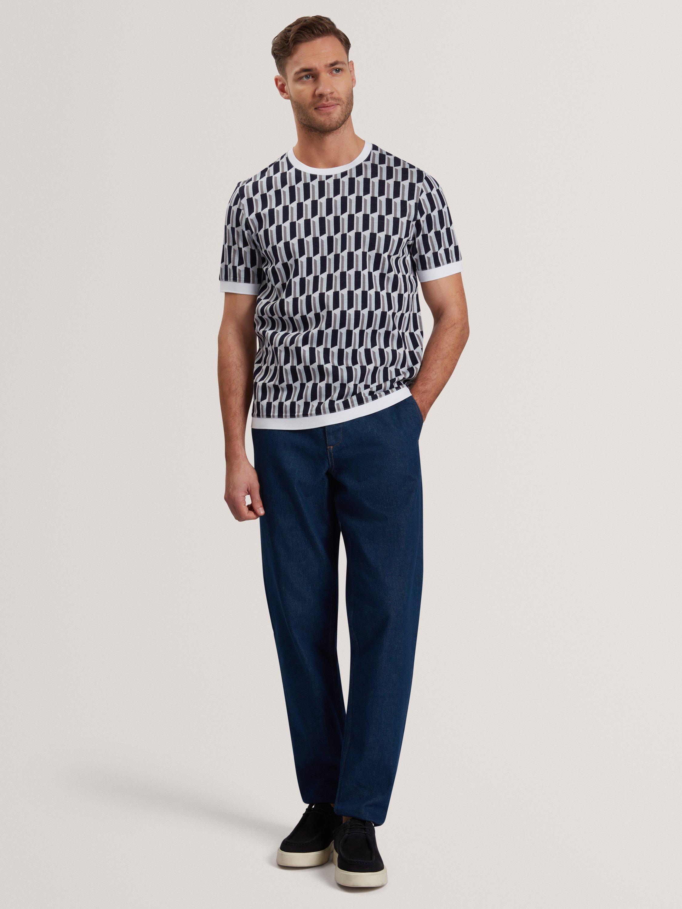 Product image 3 of 6, which shows Ted Baker Marvins Cotton Regular Fit Jacquard Stripe Geo T-Shirt, Mid Blue, XL